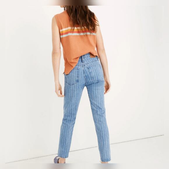 MADEWELL THE PERFECT VINTAGE CROP JEAN WOMEN 26 RETRO STRIPED BLUE WHITE DENIM - Picture 14 of 15